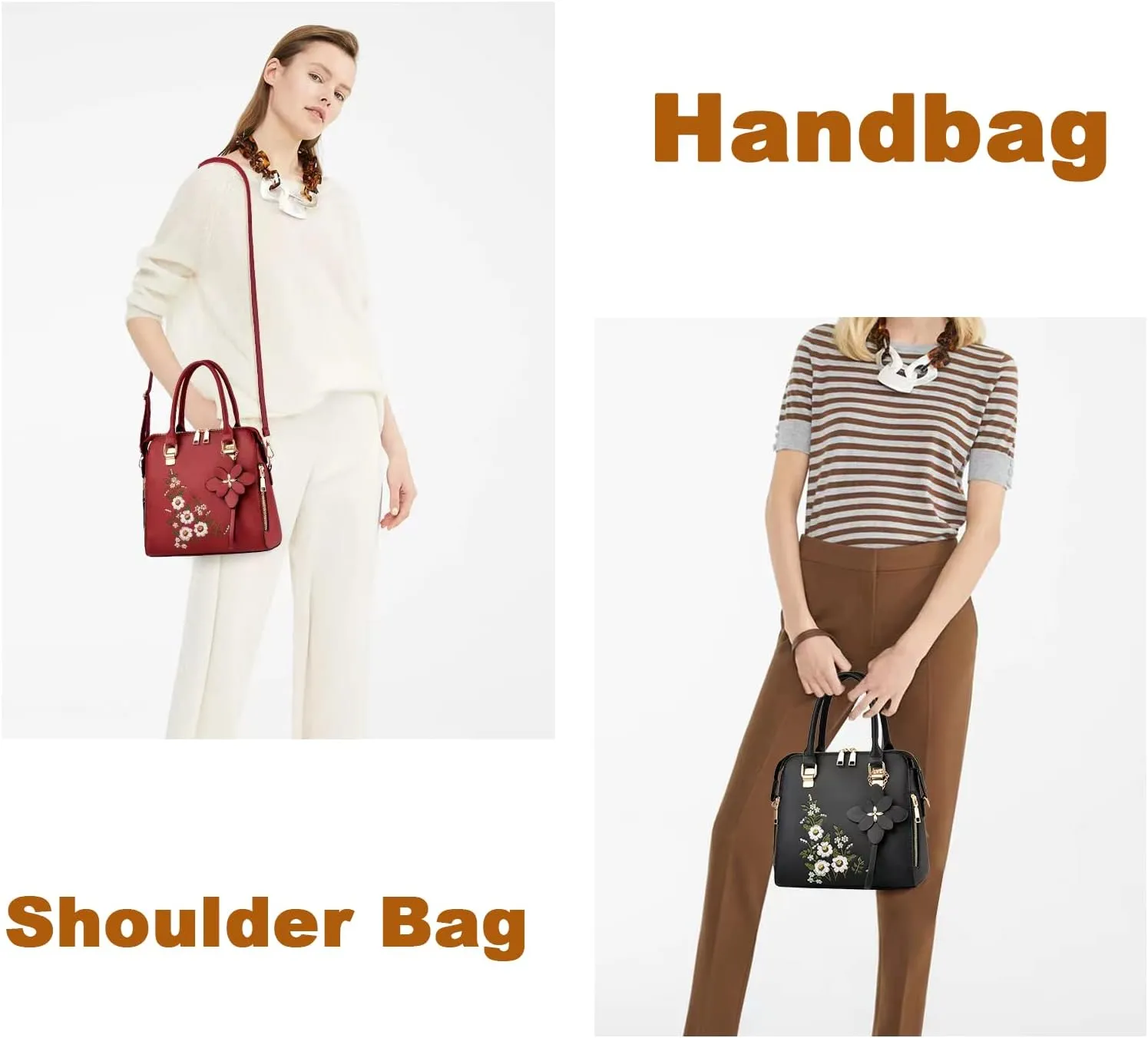 Women Handbags Fashion Embroidery Flower Handbag Crossbody Shoulder Bag with Adjustable Shoulder Strap