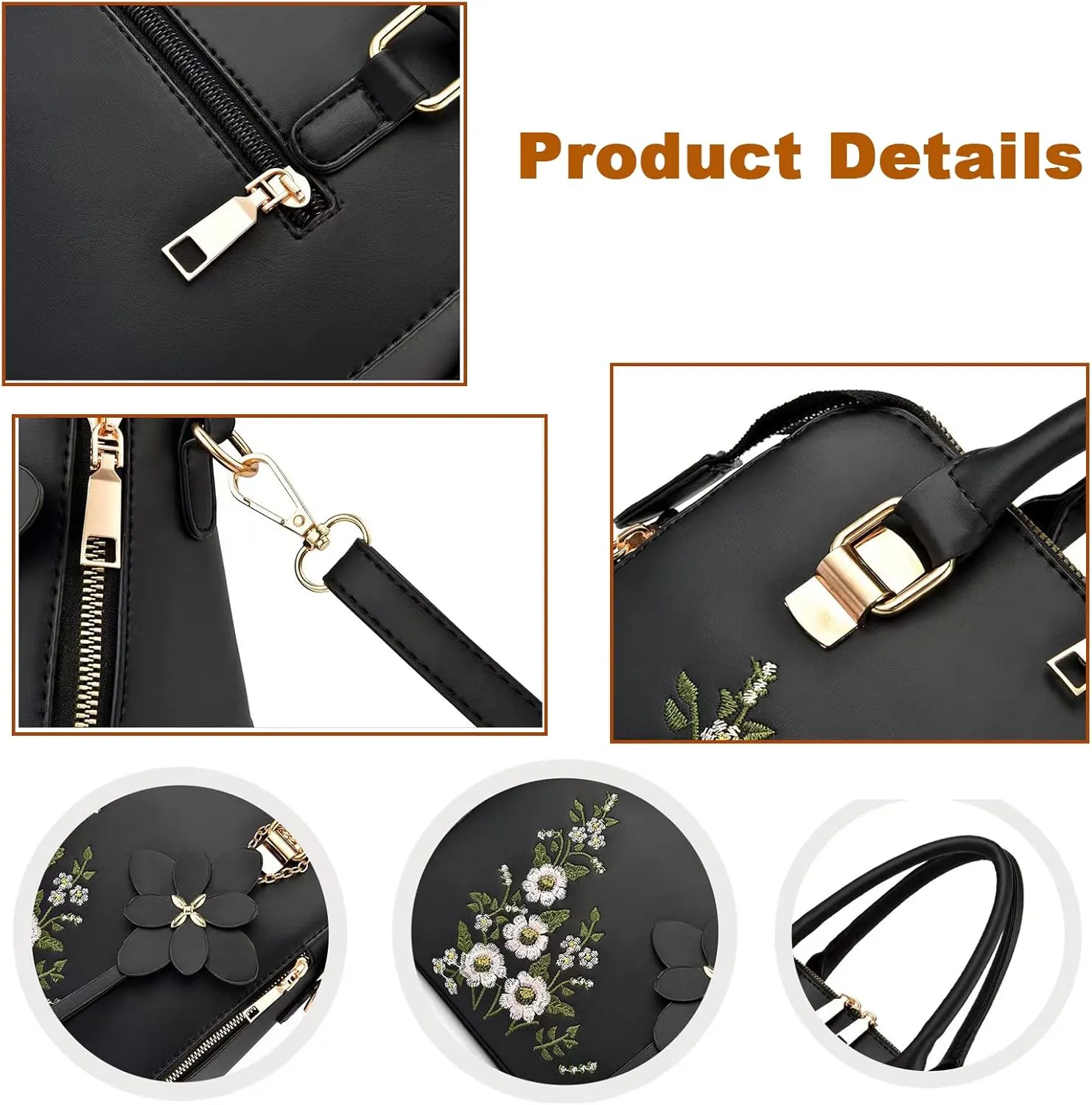 Women Handbags Fashion Embroidery Flower Handbag Crossbody Shoulder Bag with Adjustable Shoulder Strap