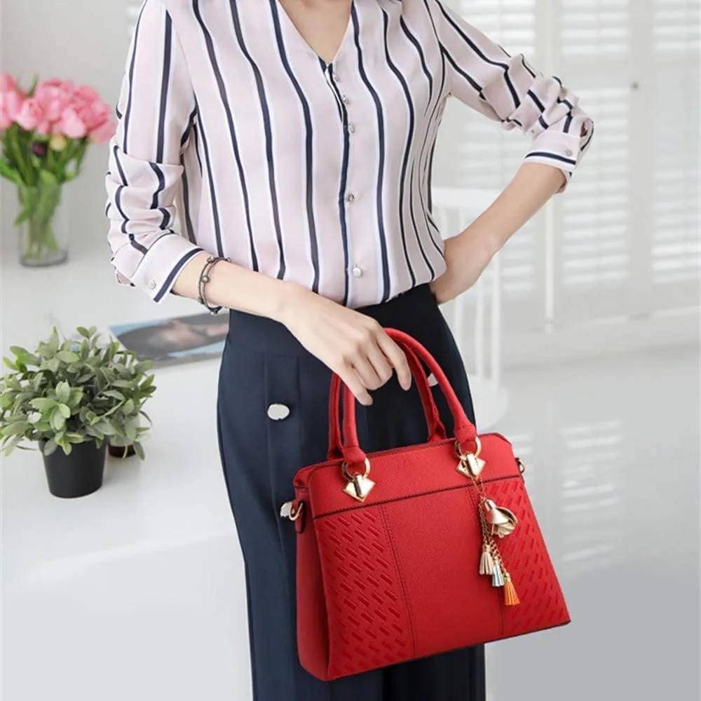 Women Purses Satchel Handbags Ladies Designer Top Handle Tote Bag PU Leather Bag, Pink