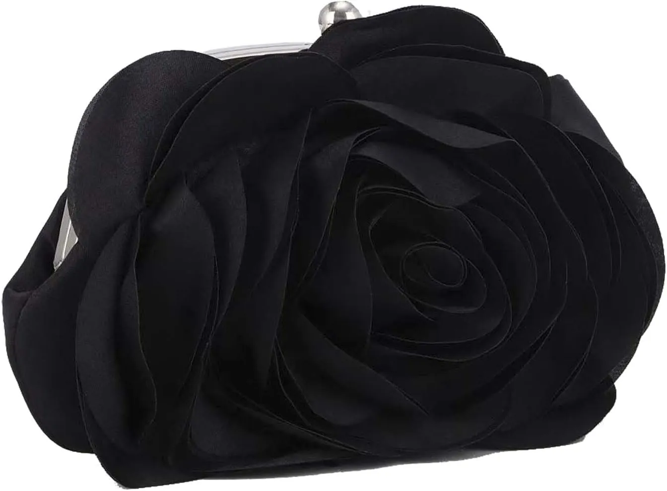 Women Rose Clutch Bags Floral Satin Evening Handbag with Detachable Chain for Wedding, Party, Prom
