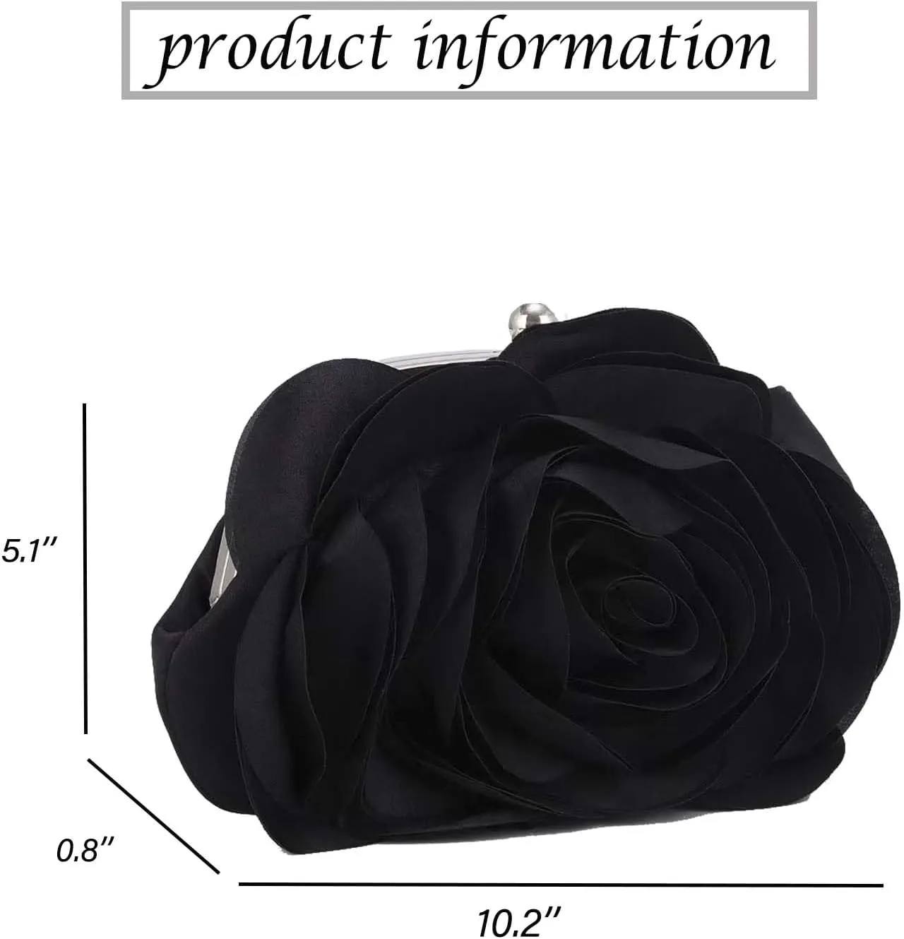 Women Rose Clutch Bags Floral Satin Evening Handbag with Detachable Chain for Wedding, Party, Prom