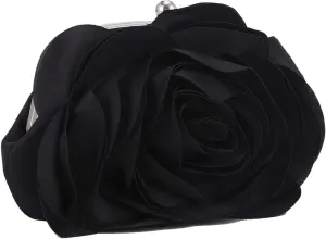 Women Rose Clutch Bags Floral Satin Evening Handbag with Detachable Chain for Wedding, Party, Prom