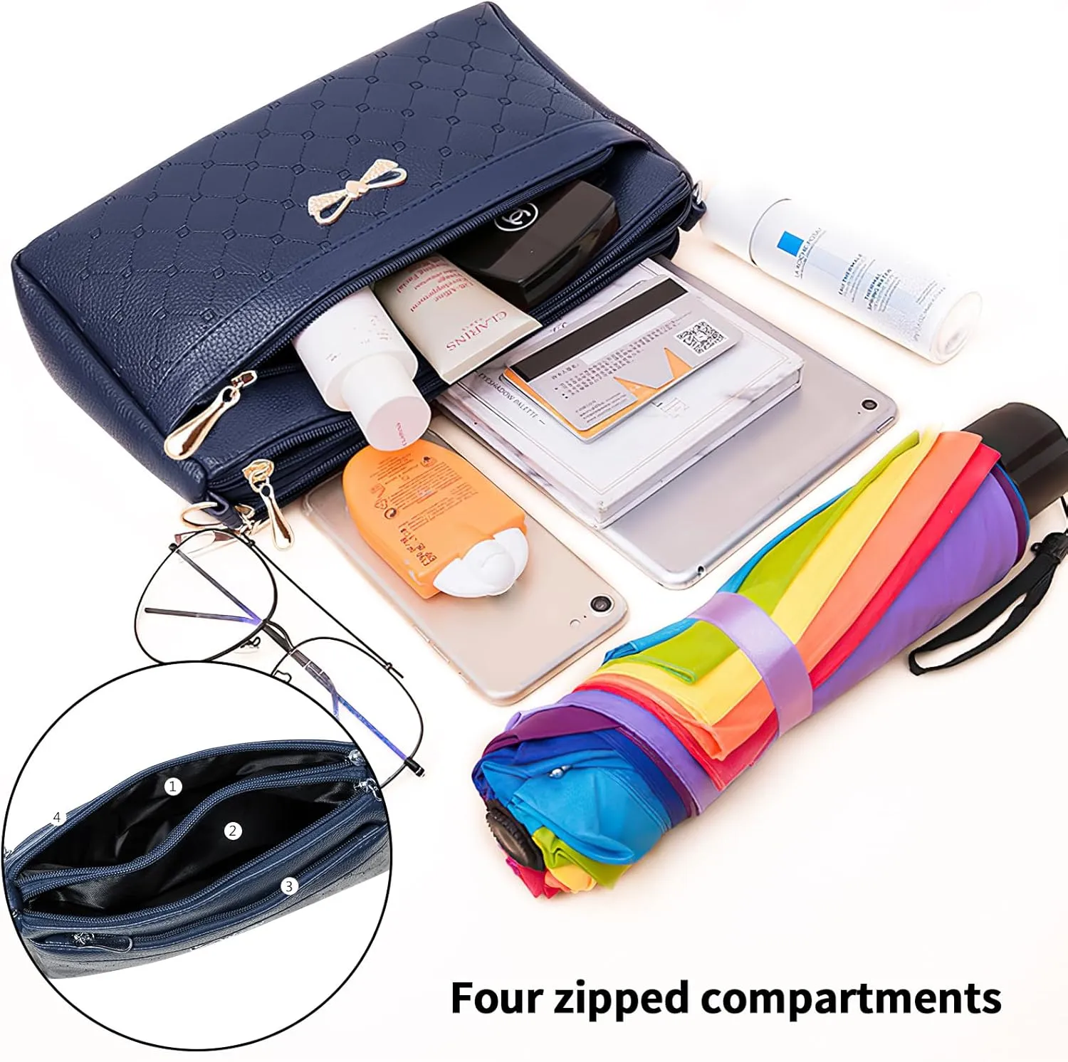 Women Small Handbags Square Leather Crossbody Bags Multi Pocket Shoulder Bag Ladies Elegant Change Purse