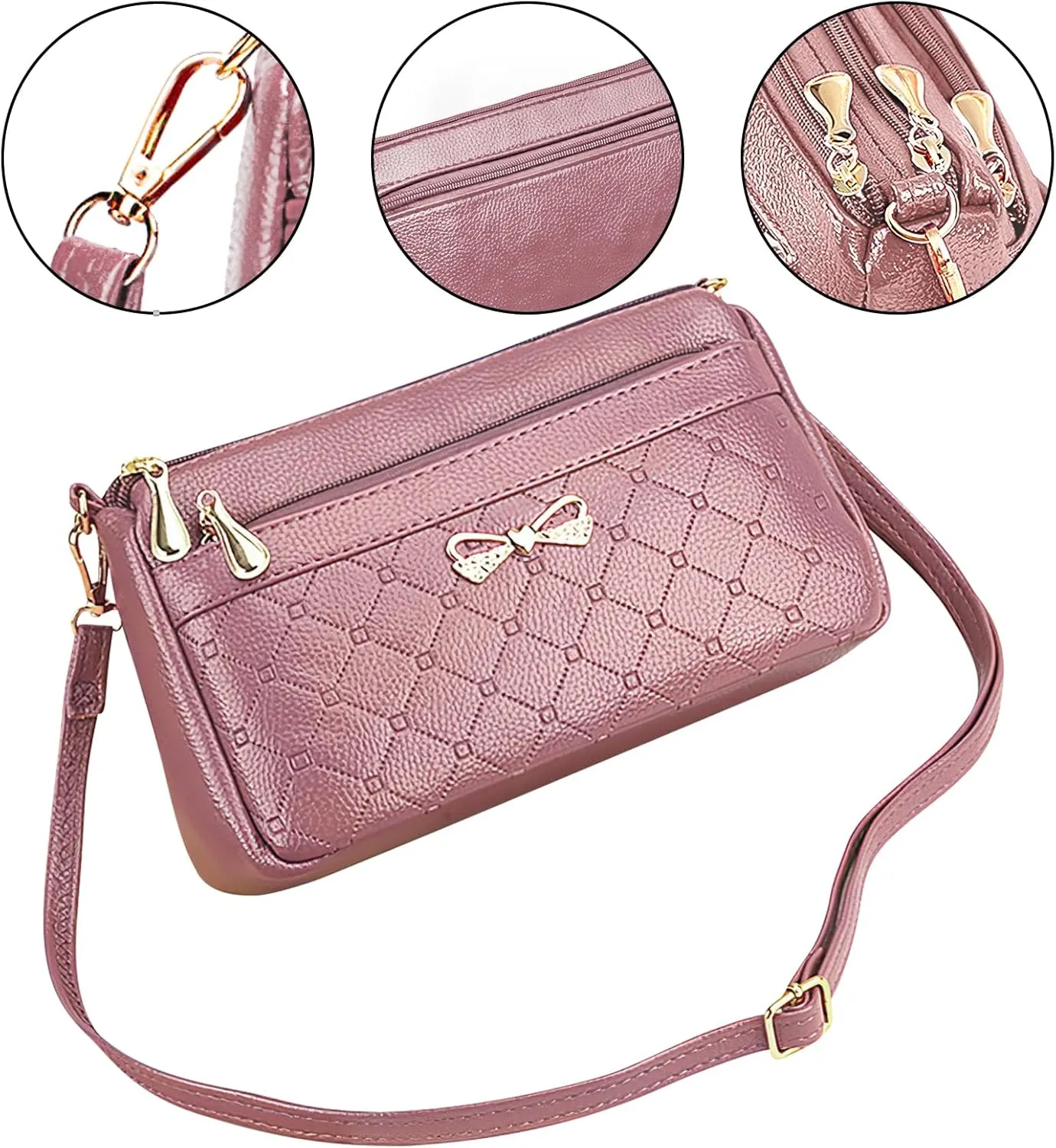 Women Small Handbags Square Leather Crossbody Bags Multi Pocket Shoulder Bag Ladies Elegant Change Purse