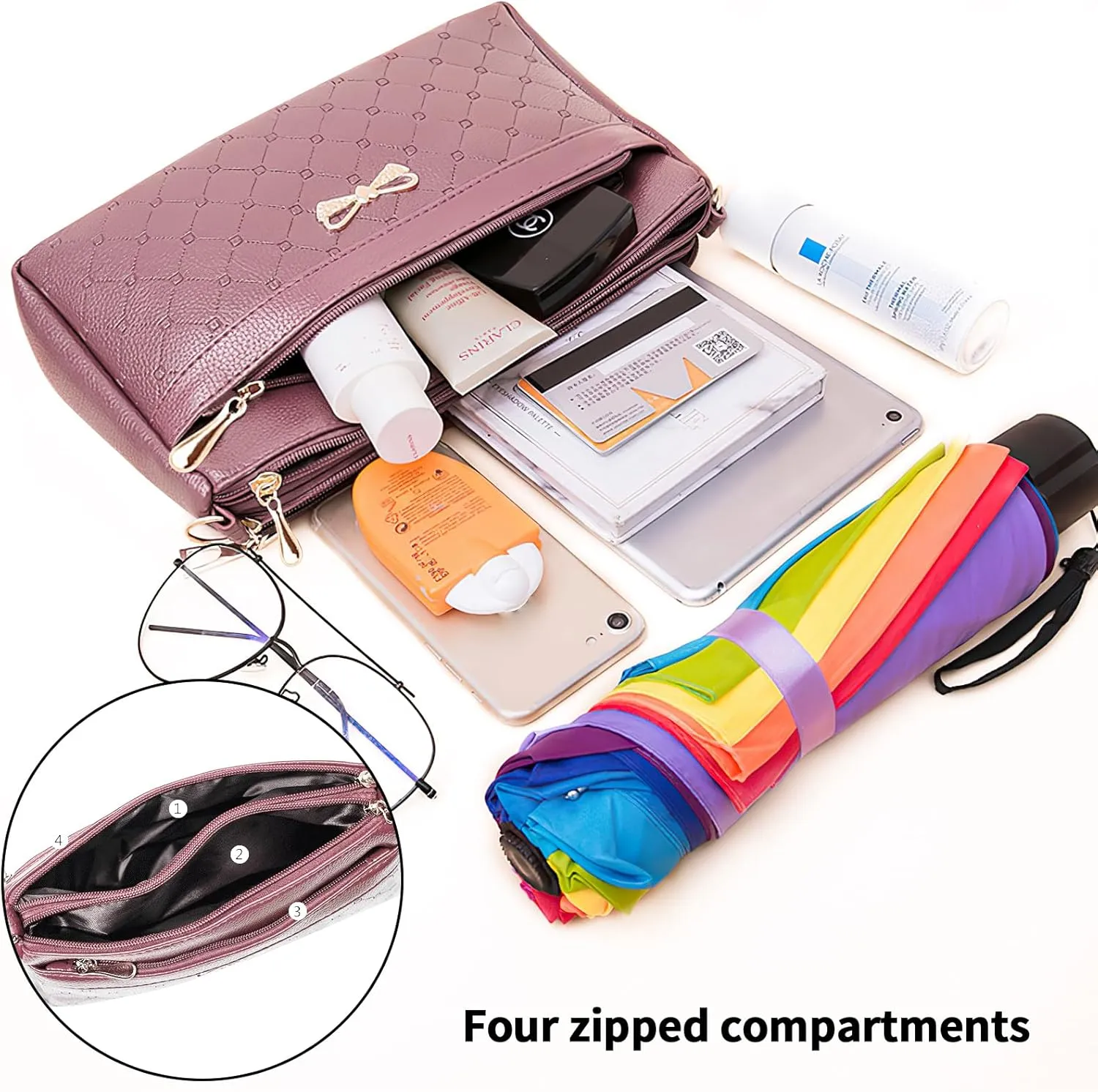 Women Small Handbags Square Leather Crossbody Bags Multi Pocket Shoulder Bag Ladies Elegant Change Purse