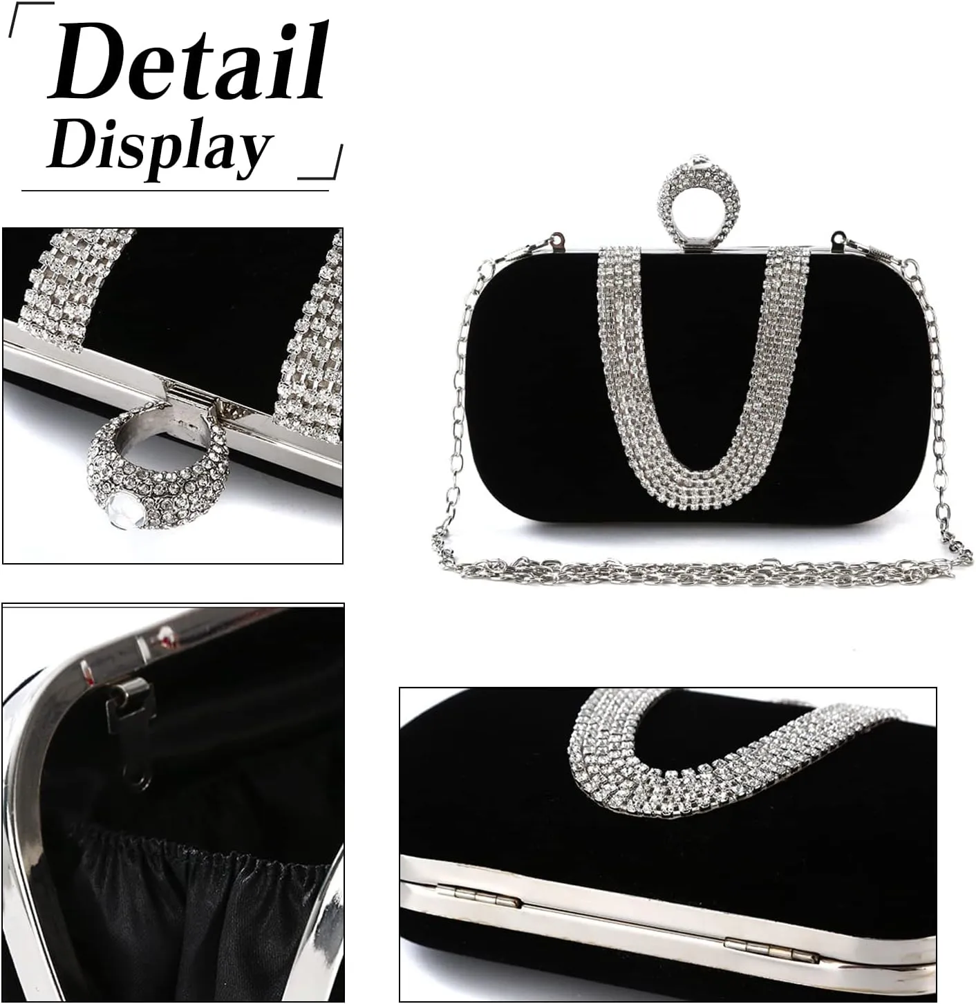 Women Velvet Evening Bag Sparkly Rhinestone Clutch Bag Bridal Wedding Purse Charming Glittering Handbag