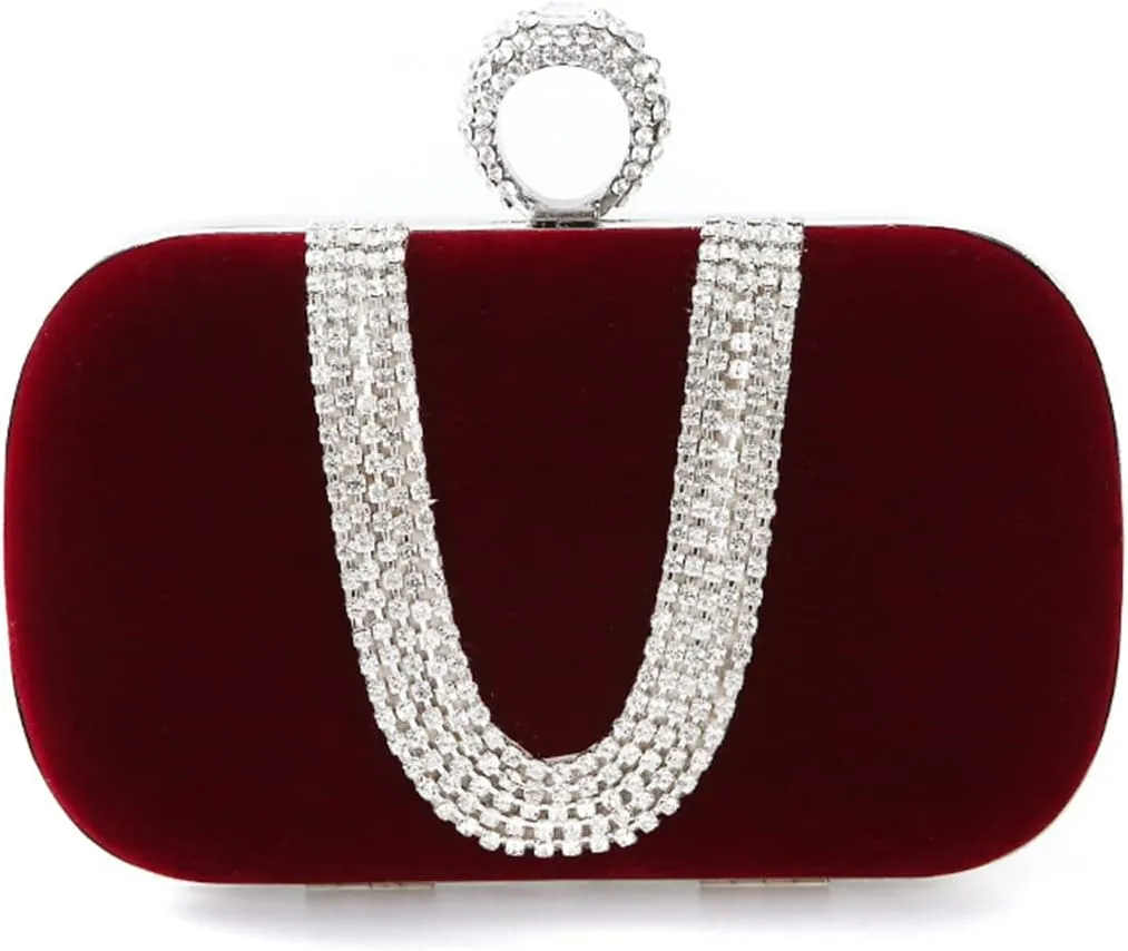 Women Velvet Evening Bag Sparkly Rhinestone Clutch Bag Bridal Wedding Purse Charming Glittering Handbag