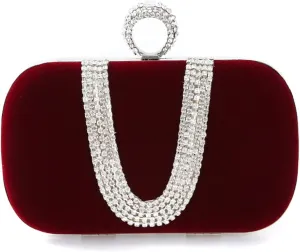 Women Velvet Evening Bag Sparkly Rhinestone Clutch Bag Bridal Wedding Purse Charming Glittering Handbag