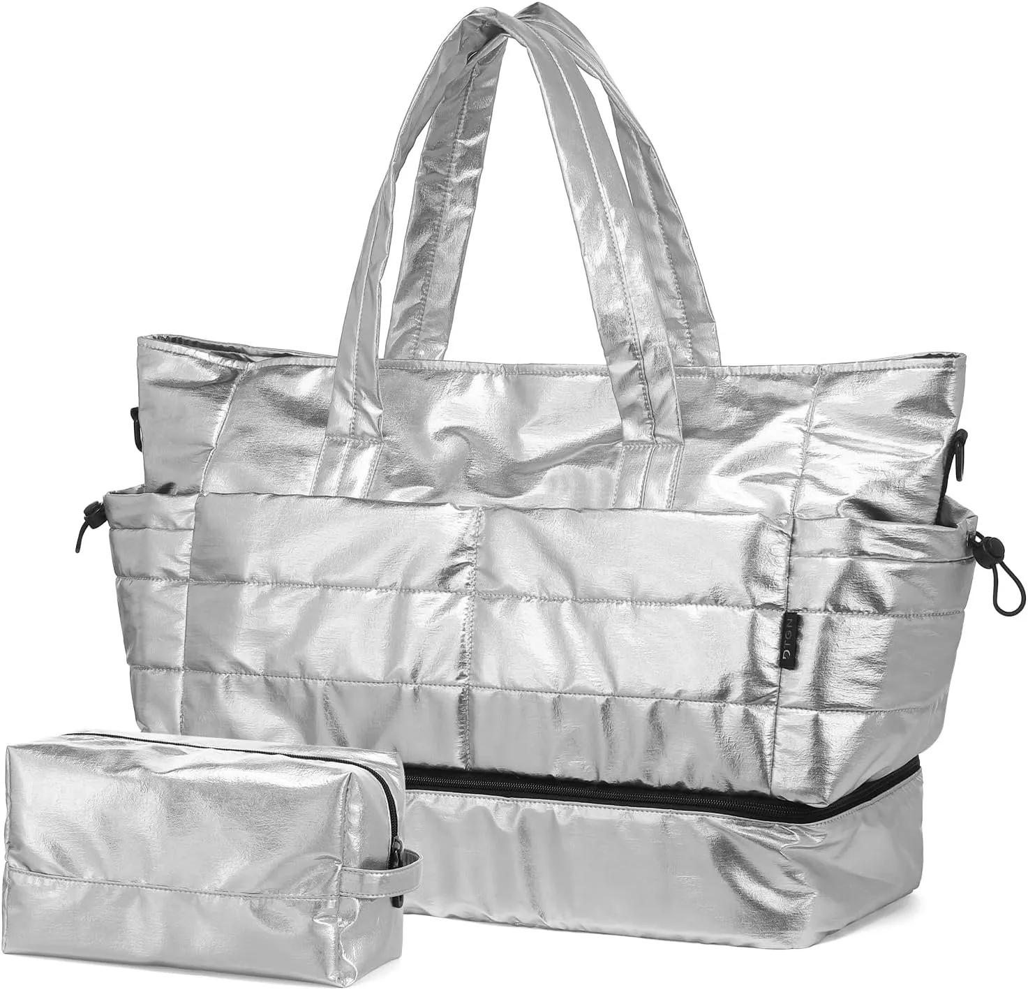 Women's 50L Travel Duffel Bag with Shoe Compartment, Gym Bag, Weekender Overnight Bag, Silver