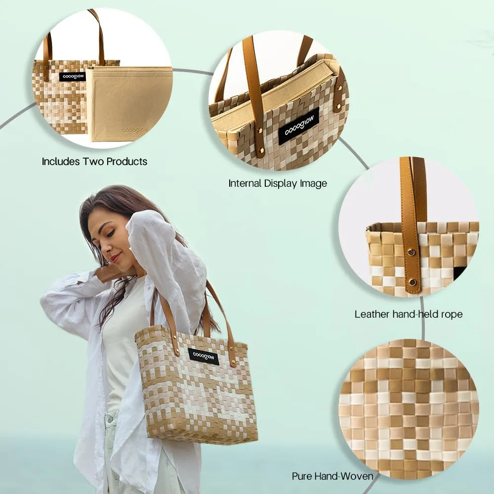 Women's Brown Woven Tote Bag, Trendy Travel-Friendly, Large