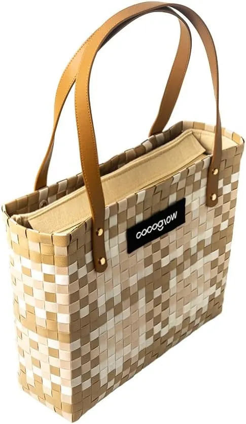 Women's Brown Woven Tote Bag, Trendy Travel-Friendly, Large