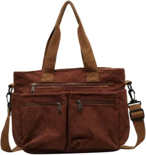 Womens Casual Corduroy Satchel Totes Handbags Large Capacity Tote Bag Purse Multiple Pockets Satchel Bag