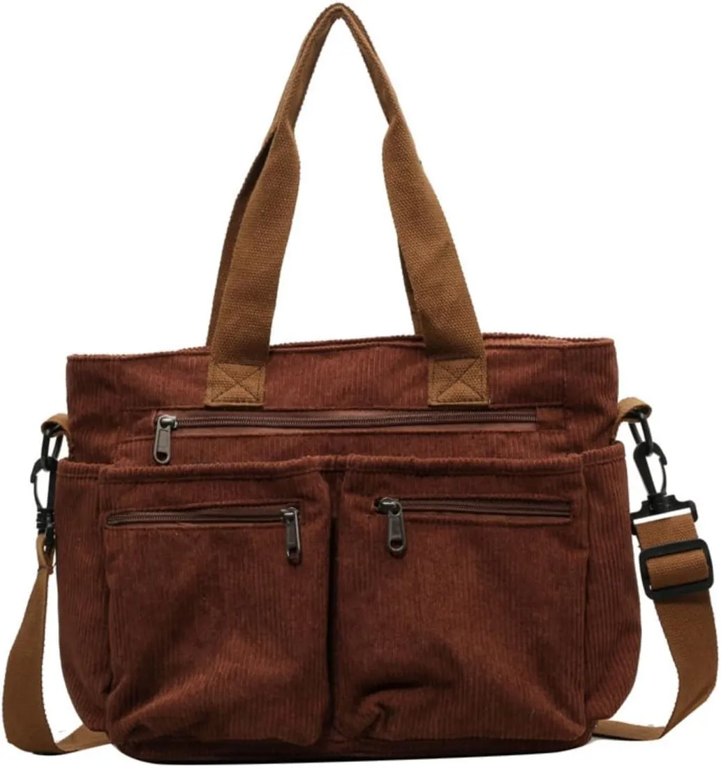 Womens Casual Corduroy Satchel Totes Handbags Large Capacity Tote Bag Purse Multiple Pockets Satchel Bag