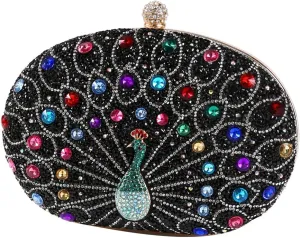 Women's Chic Evening Peacock HandBags Sparkly Rhinestone Clutch Purses Crystal Diamond Bags