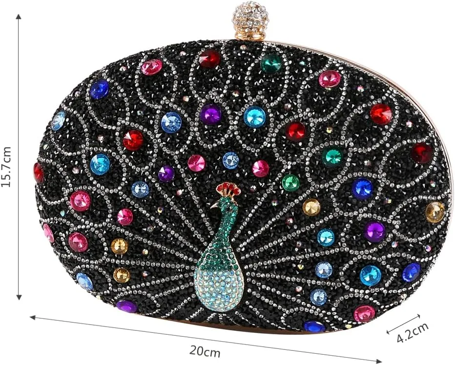 Women's Chic Evening Peacock HandBags Sparkly Rhinestone Clutch Purses Crystal Diamond Bags
