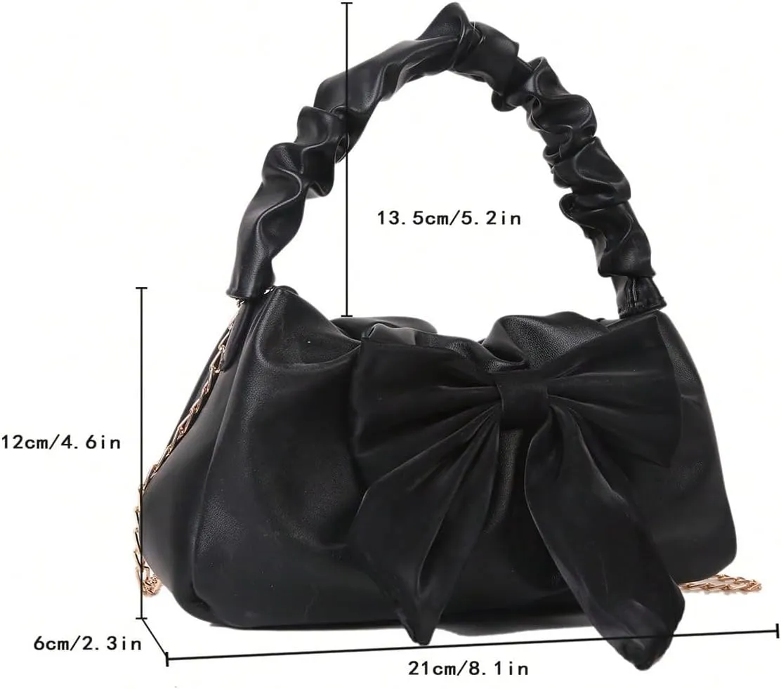 Women's Elegant Bowknot Ruched Handbags Top Handle Chain Crossbody Bags Y2K Satchel Purse