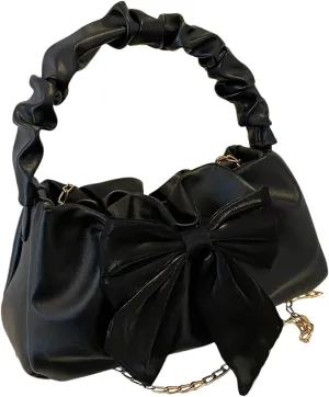 Women's Elegant Bowknot Ruched Handbags Top Handle Chain Crossbody Bags Y2K Satchel Purse