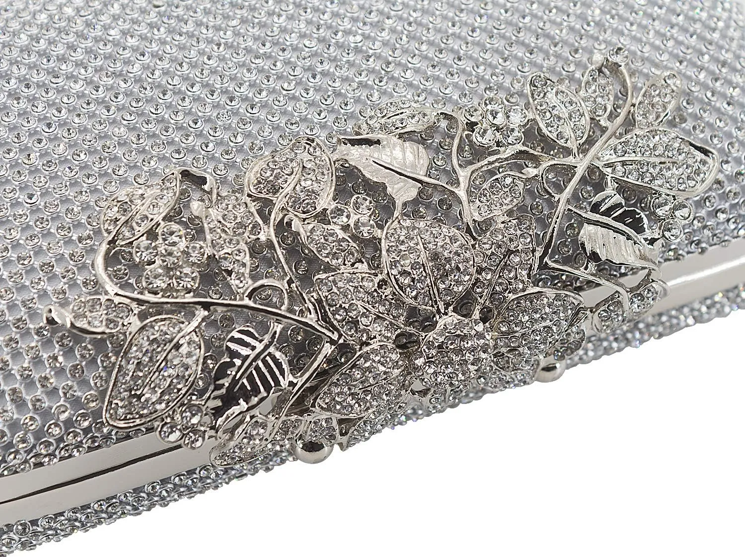 Womens Evening Bag with Flower Closure Rhinestone Crystal Clutch Purse for Wedding Party