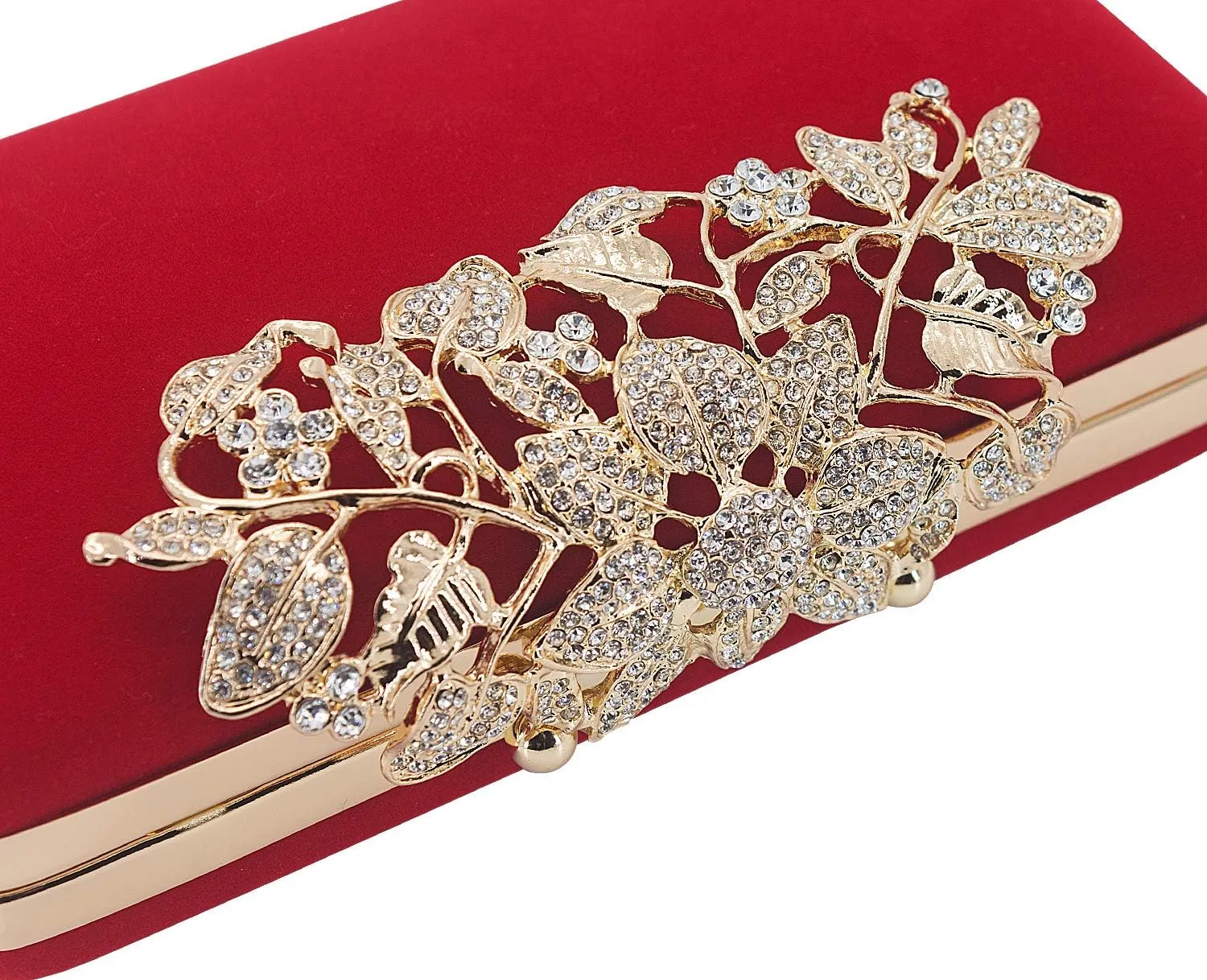 Womens Evening Bag with Flower Closure Rhinestone Crystal Clutch Purse for Wedding Party
