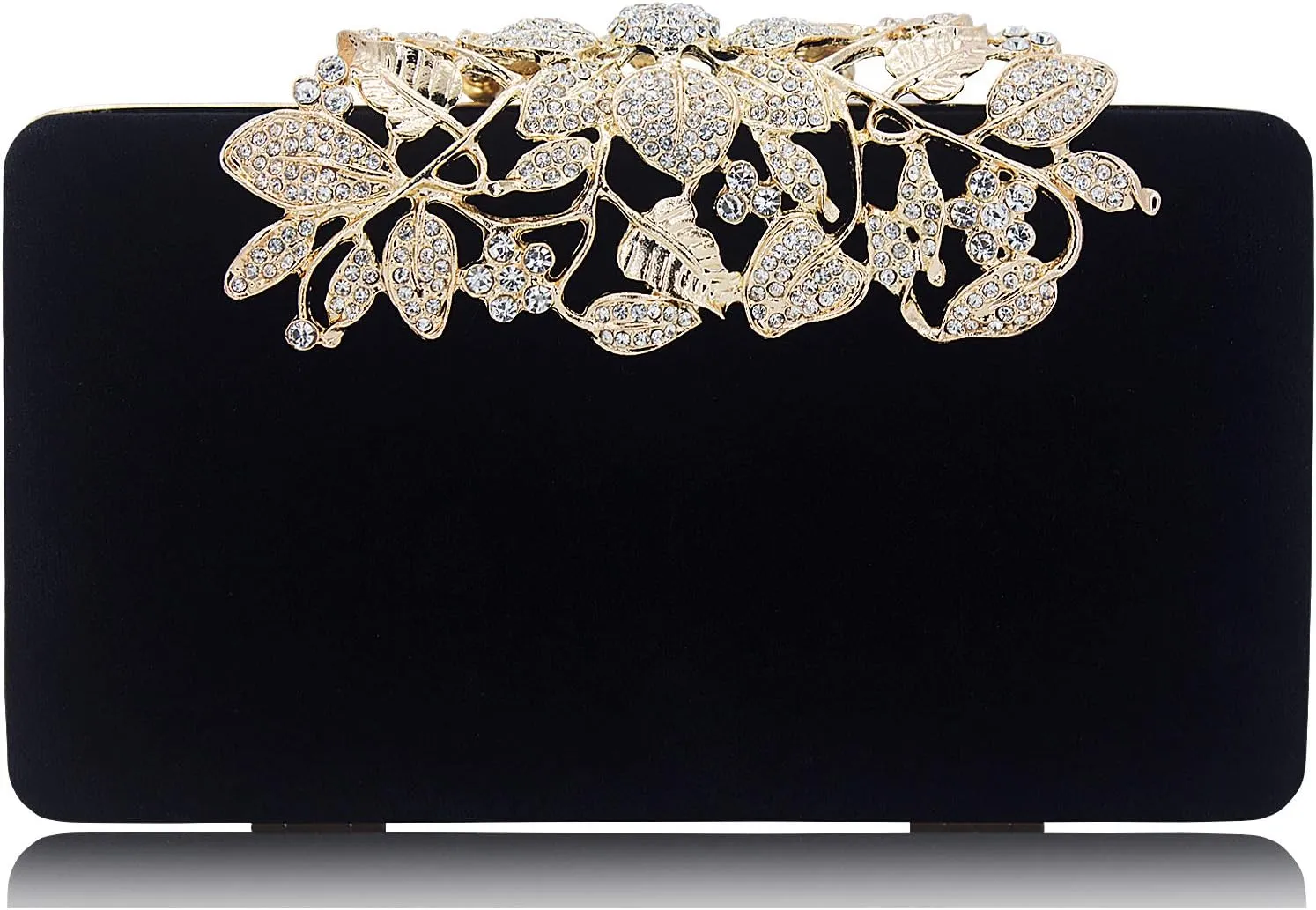 Womens Evening Bag with Flower Closure Rhinestone Crystal Clutch Purse for Wedding Party