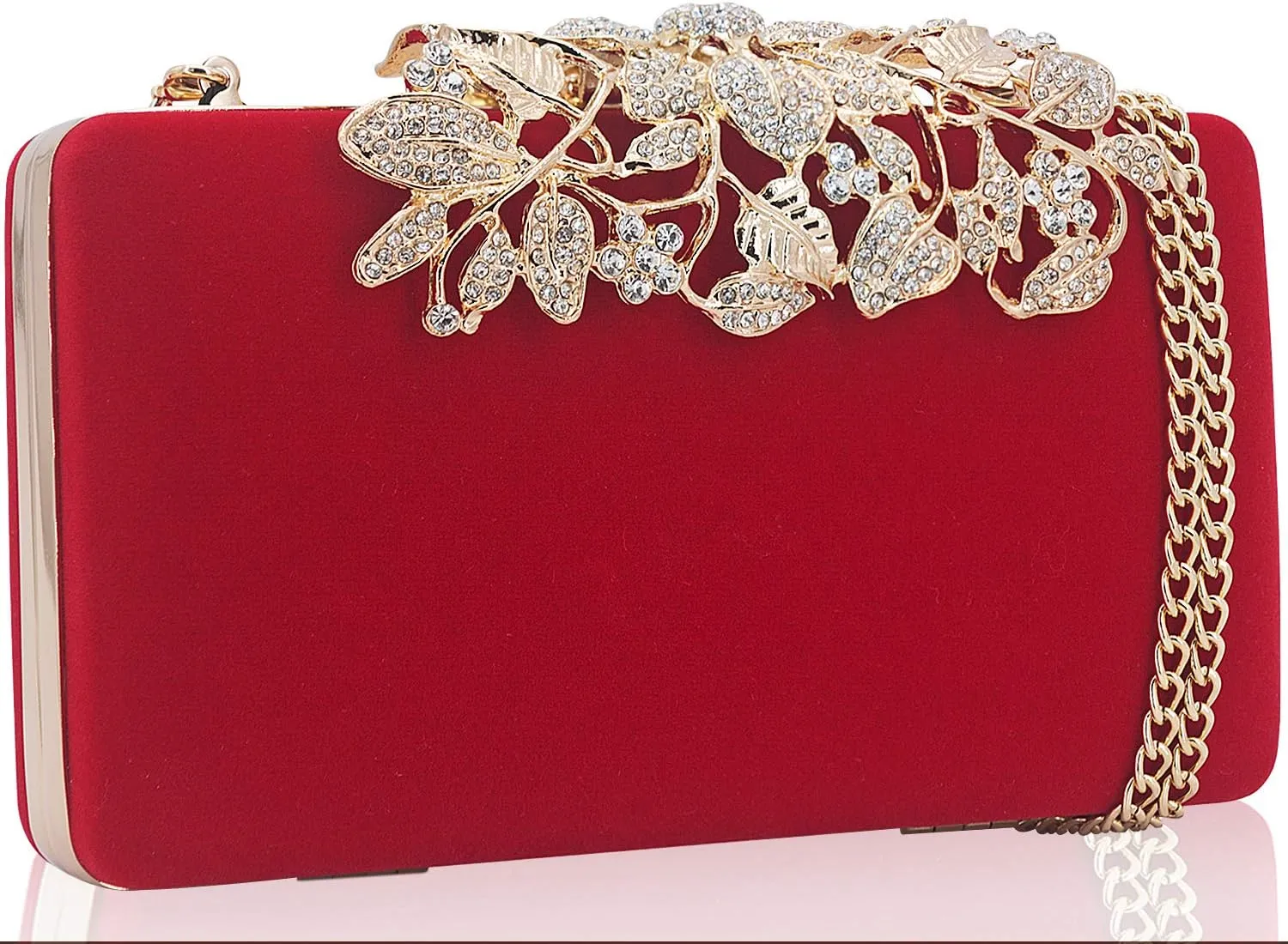Womens Evening Bag with Flower Closure Rhinestone Crystal Clutch Purse for Wedding Party