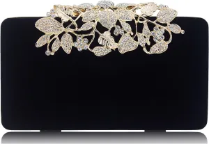 Womens Evening Bag with Flower Closure Rhinestone Crystal Clutch Purse for Wedding Party