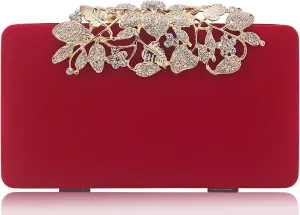 Womens Evening Bag with Flower Closure Rhinestone Crystal Clutch Purse for Wedding Party