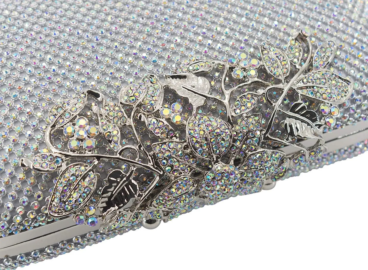 Womens Evening Bag with Flower Closure Rhinestone Crystal Clutch Purse for Wedding Party