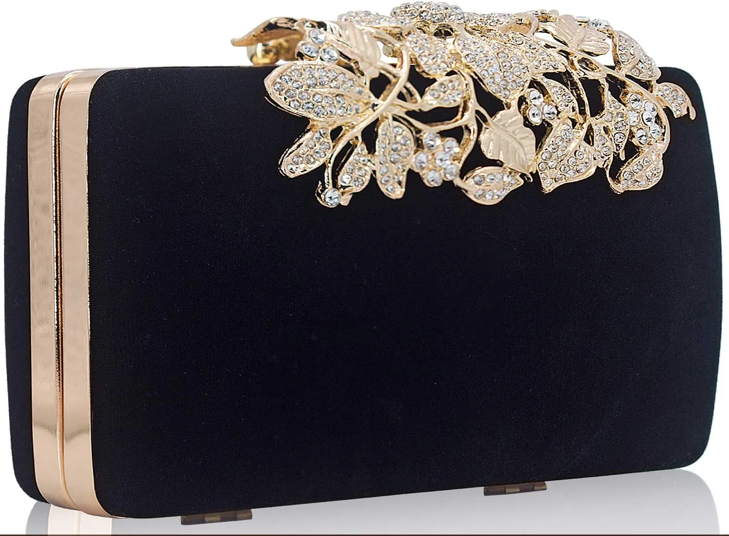 Womens Evening Bag with Flower Closure Rhinestone Crystal Clutch Purse for Wedding Party