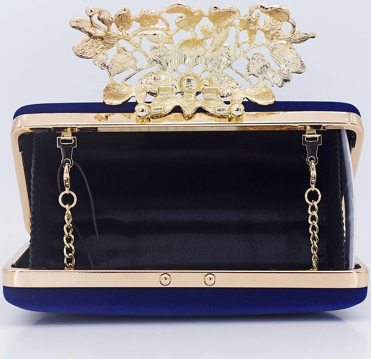 Womens Evening Bag with Flower Closure Rhinestone Crystal Clutch Purse for Wedding Party
