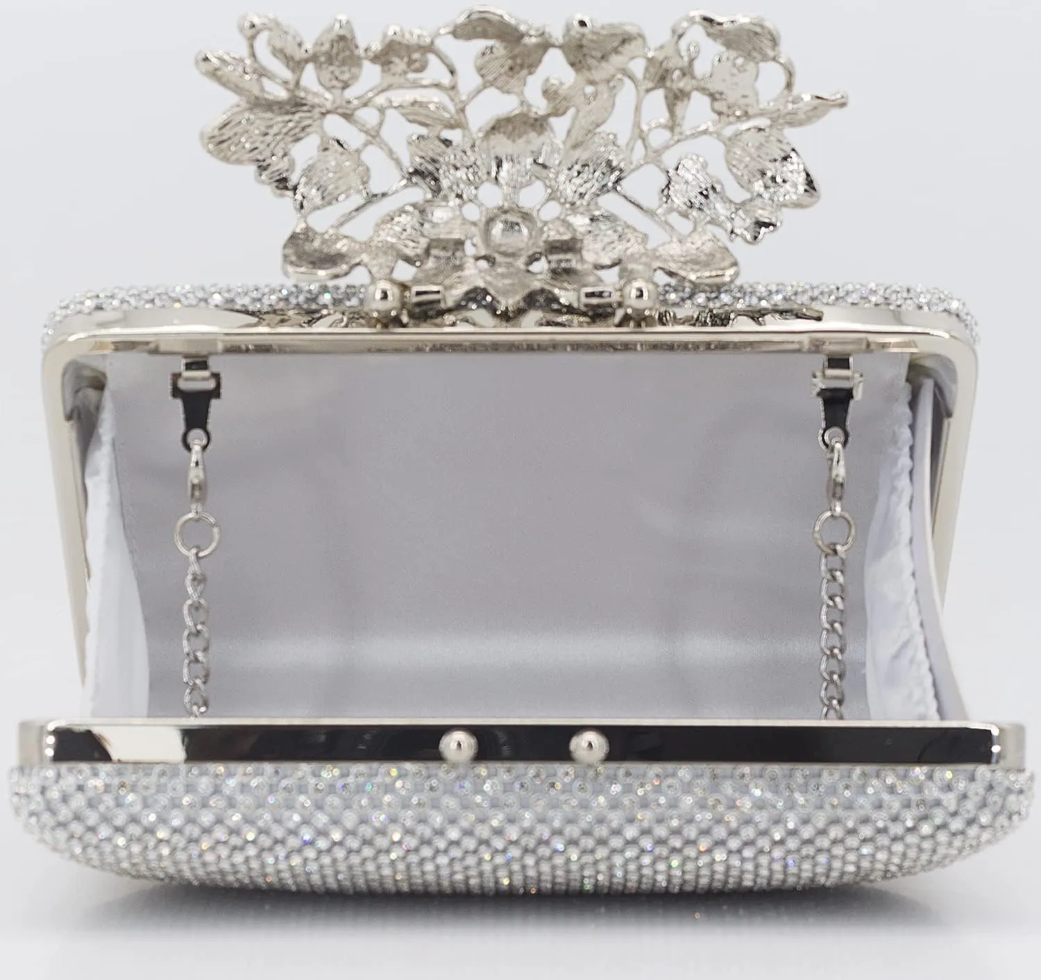 Womens Evening Bag with Flower Closure Rhinestone Crystal Clutch Purse for Wedding Party