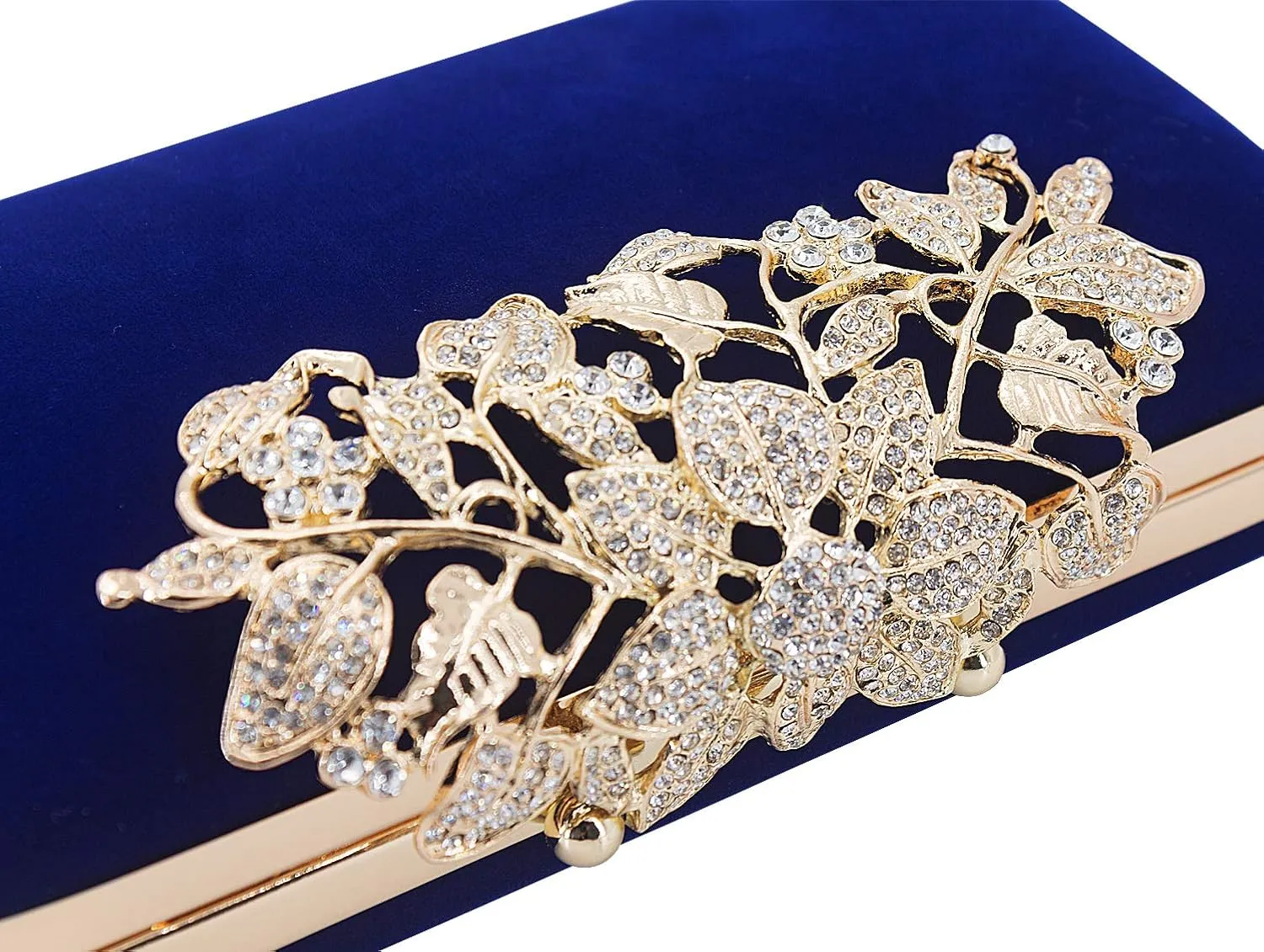 Womens Evening Bag with Flower Closure Rhinestone Crystal Clutch Purse for Wedding Party