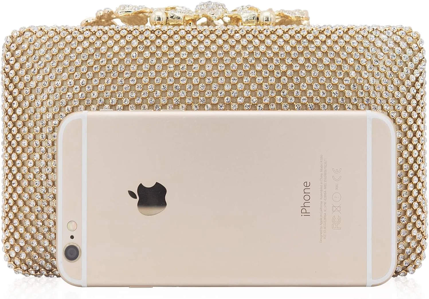 Womens Evening Bag with Flower Closure Rhinestone Crystal Clutch Purse for Wedding Party