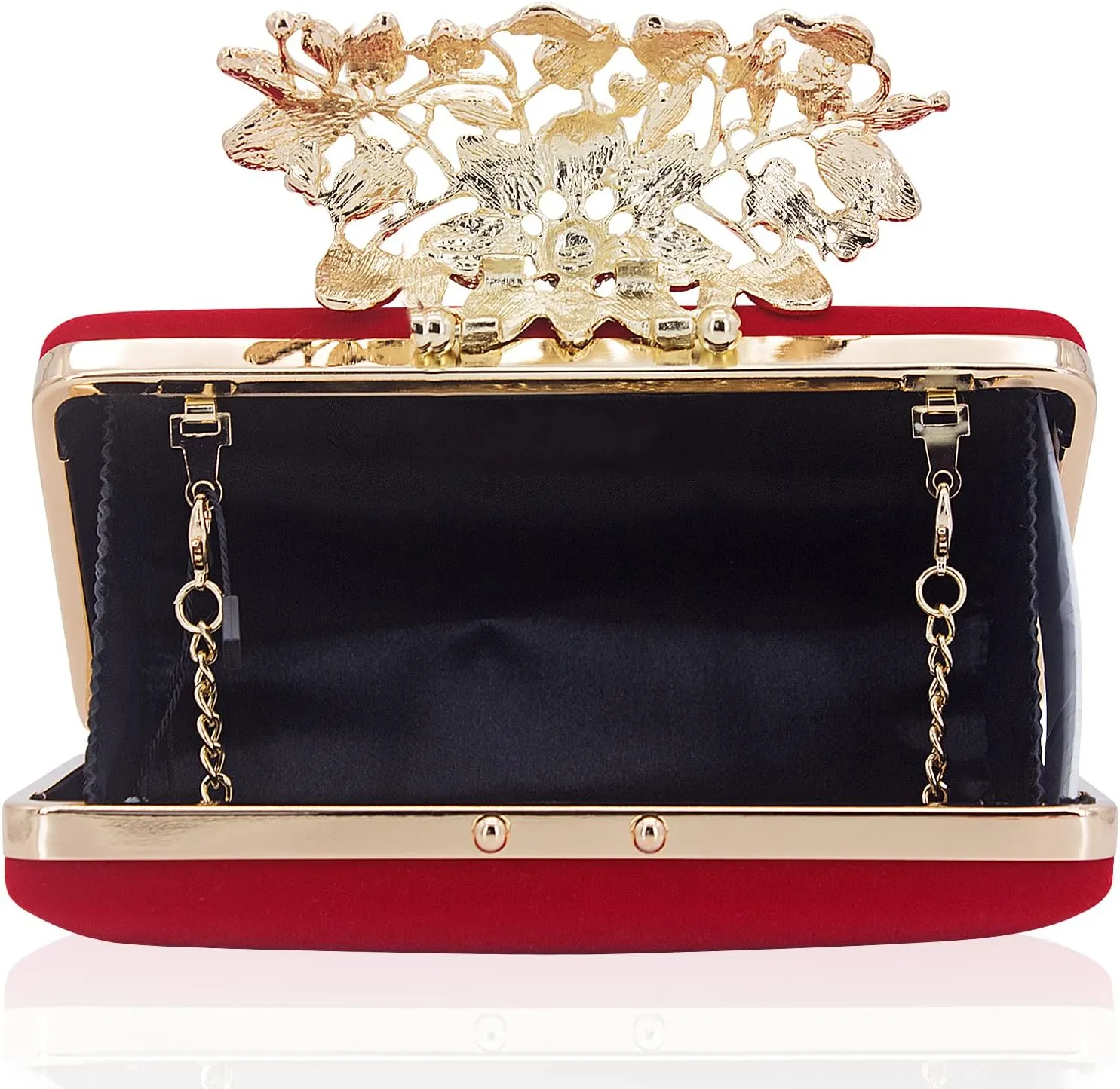 Womens Evening Bag with Flower Closure Rhinestone Crystal Clutch Purse for Wedding Party