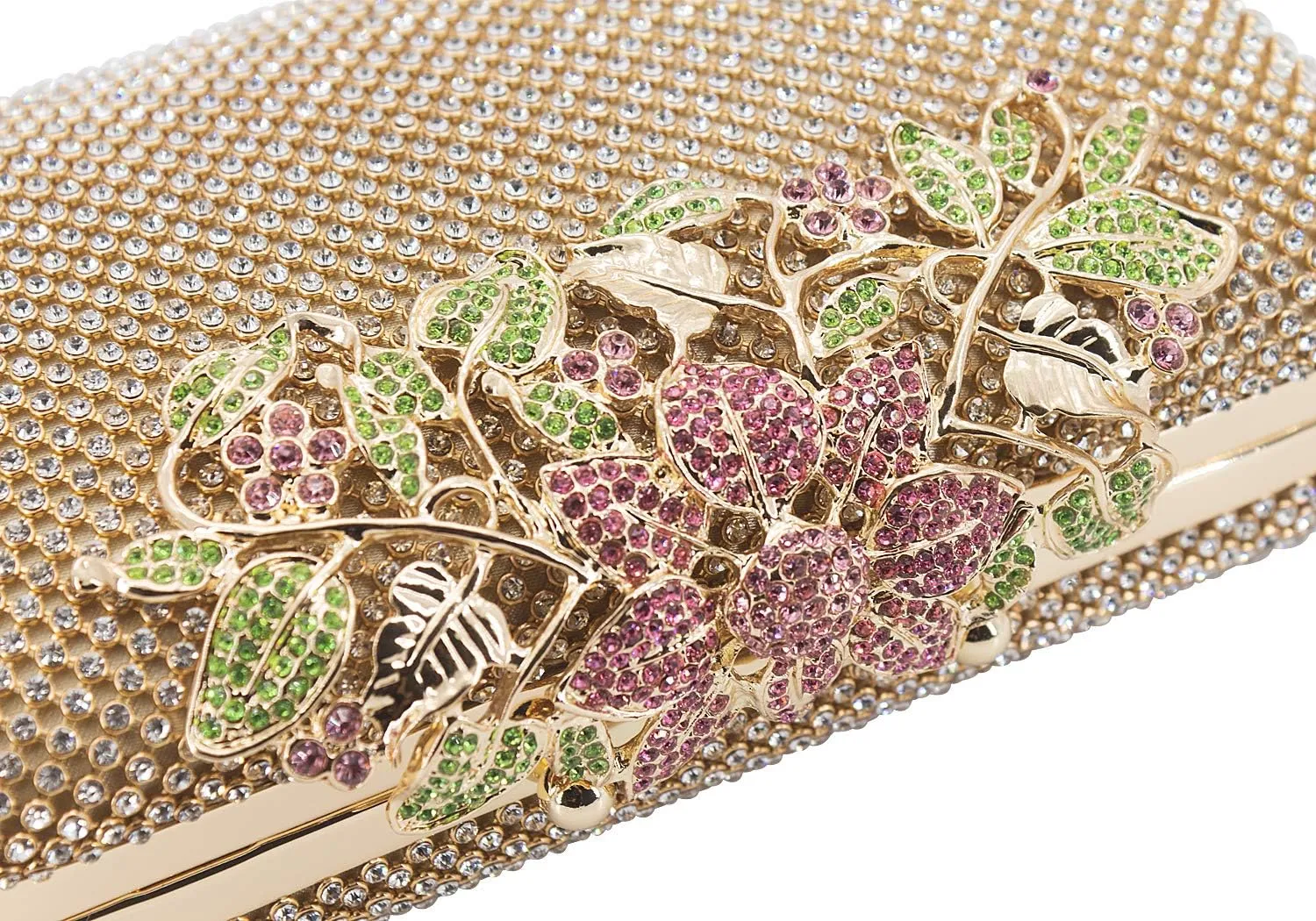 Womens Evening Bag with Flower Closure Rhinestone Crystal Clutch Purse for Wedding Party