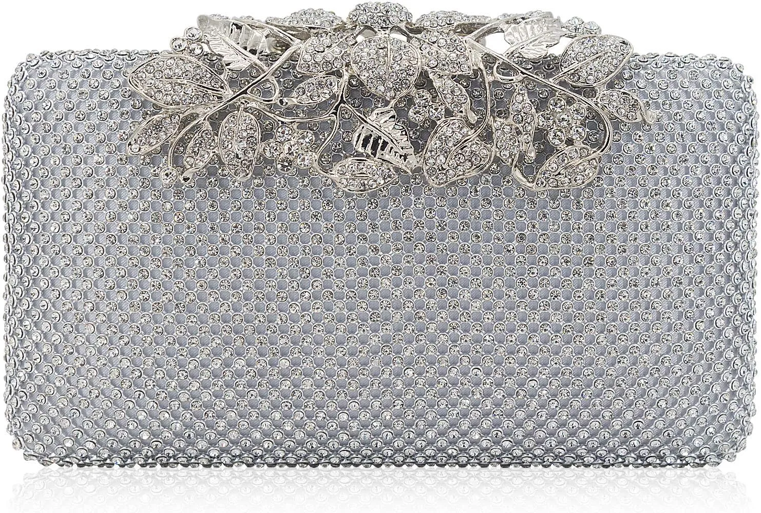 Womens Evening Bag with Flower Closure Rhinestone Crystal Clutch Purse for Wedding Party