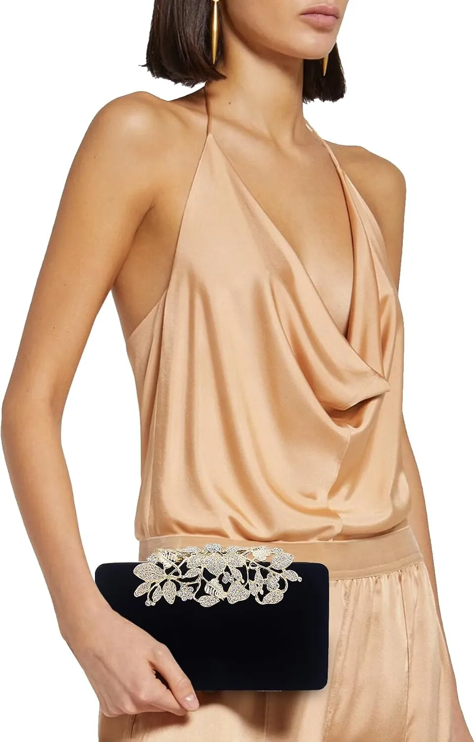 Womens Evening Bag with Flower Closure Rhinestone Crystal Clutch Purse for Wedding Party
