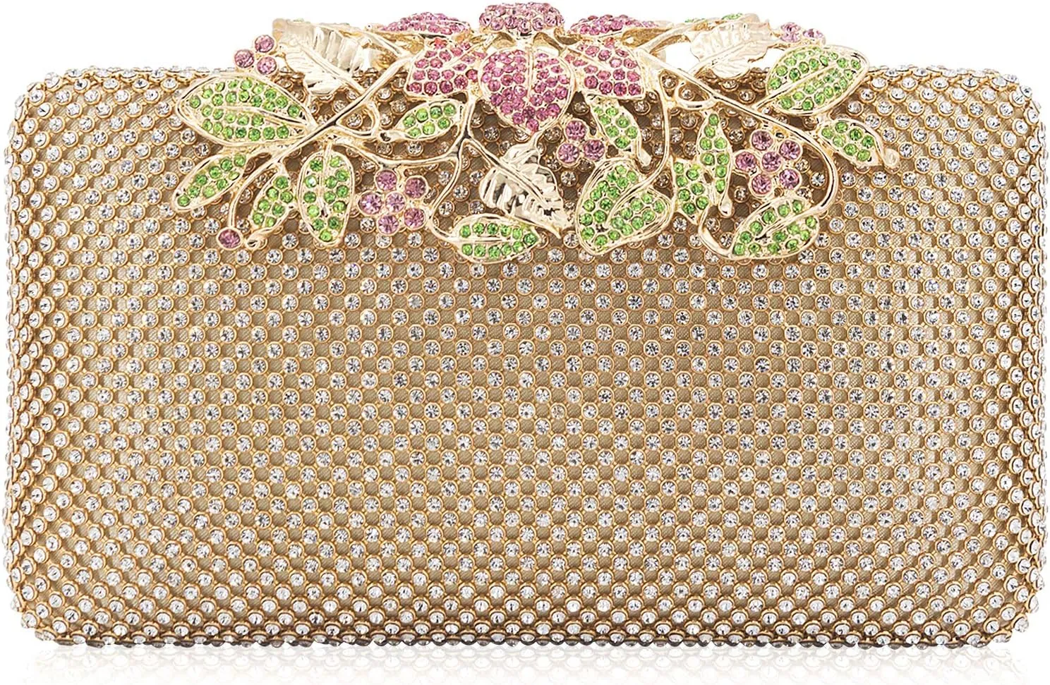 Womens Evening Bag with Flower Closure Rhinestone Crystal Clutch Purse for Wedding Party