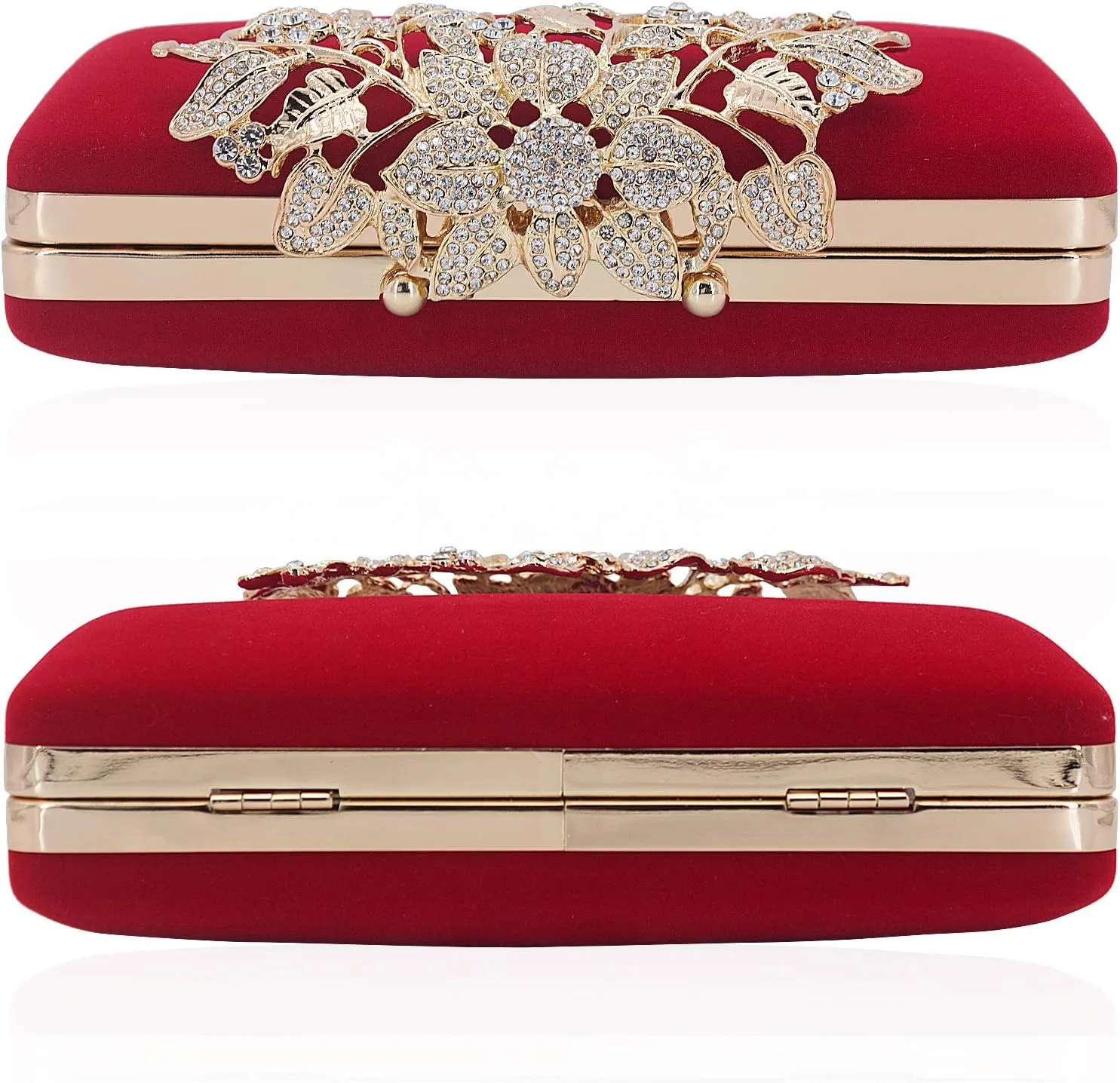 Womens Evening Bag with Flower Closure Rhinestone Crystal Clutch Purse for Wedding Party
