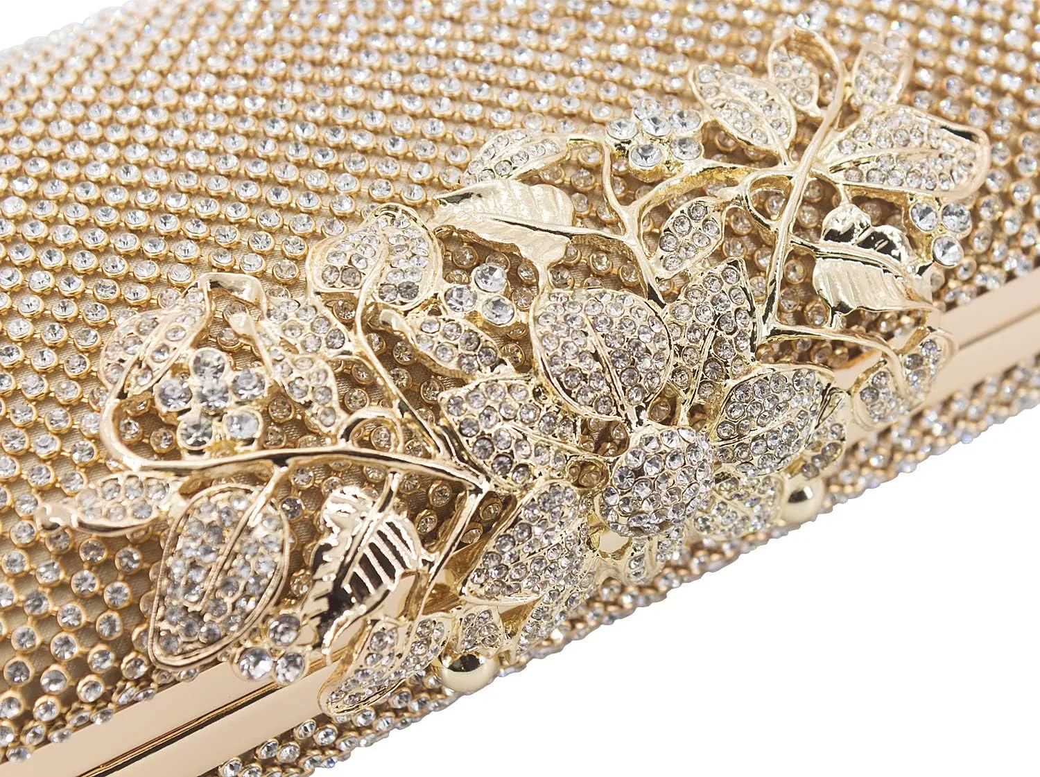 Womens Evening Bag with Flower Closure Rhinestone Crystal Clutch Purse for Wedding Party