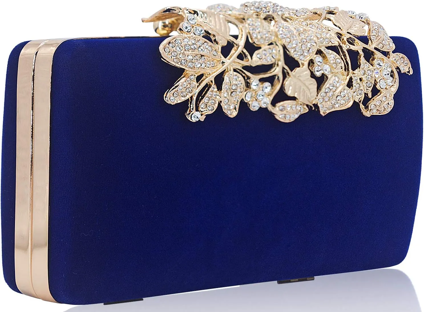 Womens Evening Bag with Flower Closure Rhinestone Crystal Clutch Purse for Wedding Party