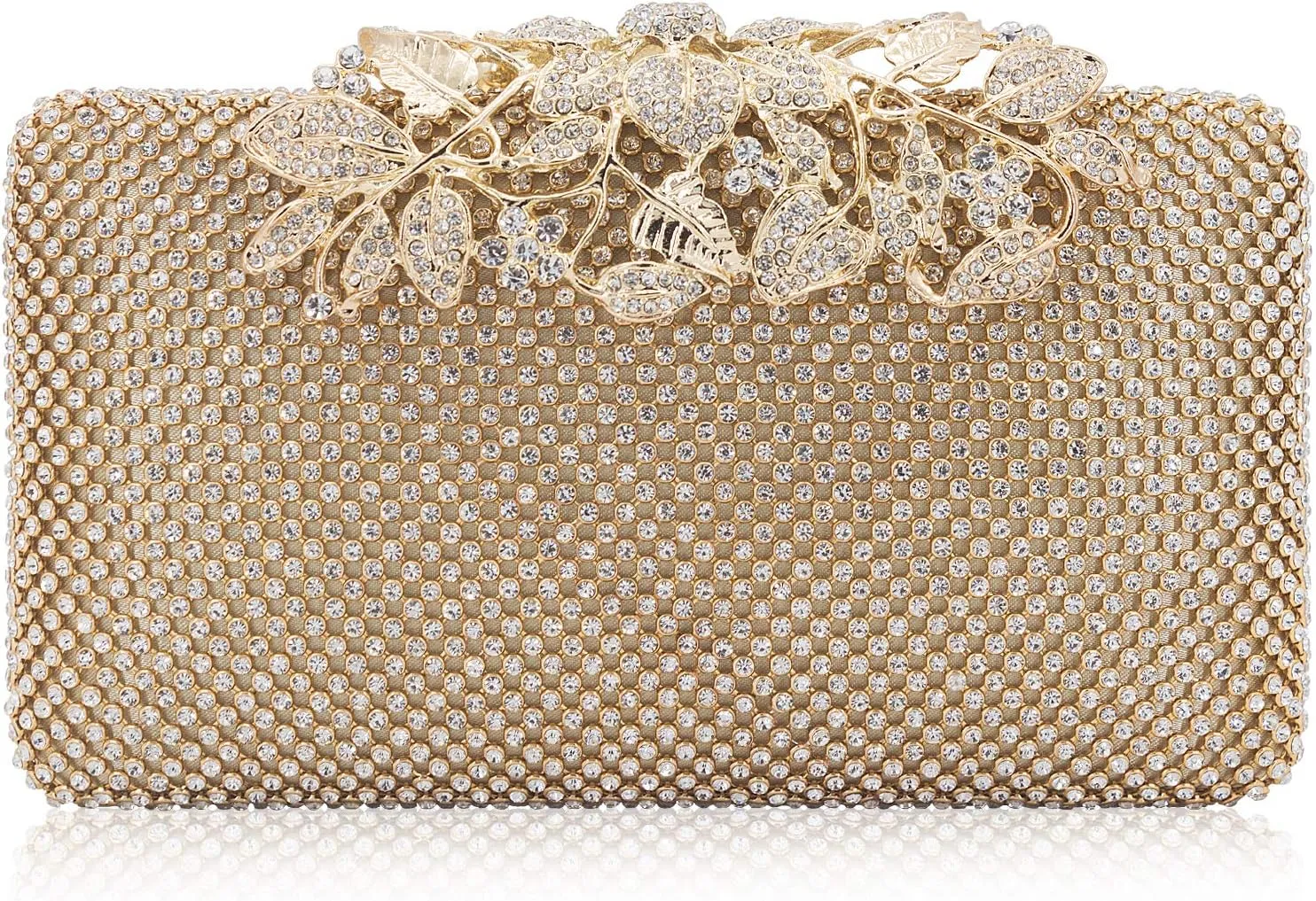 Womens Evening Bag with Flower Closure Rhinestone Crystal Clutch Purse for Wedding Party