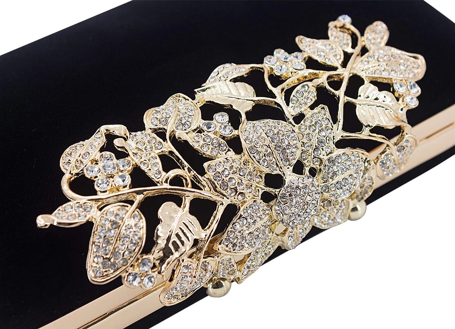 Womens Evening Bag with Flower Closure Rhinestone Crystal Clutch Purse for Wedding Party