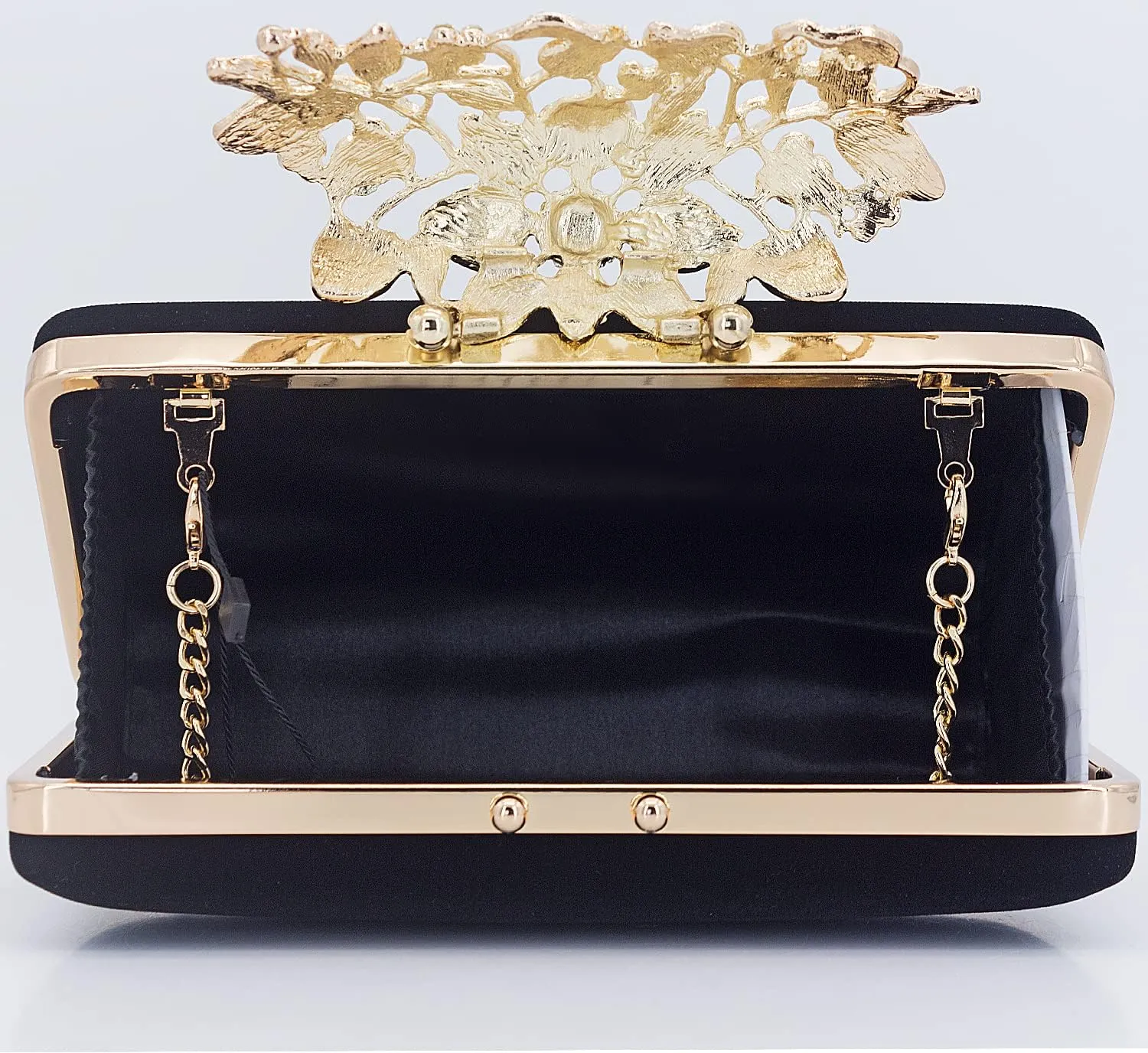 Womens Evening Bag with Flower Closure Rhinestone Crystal Clutch Purse for Wedding Party