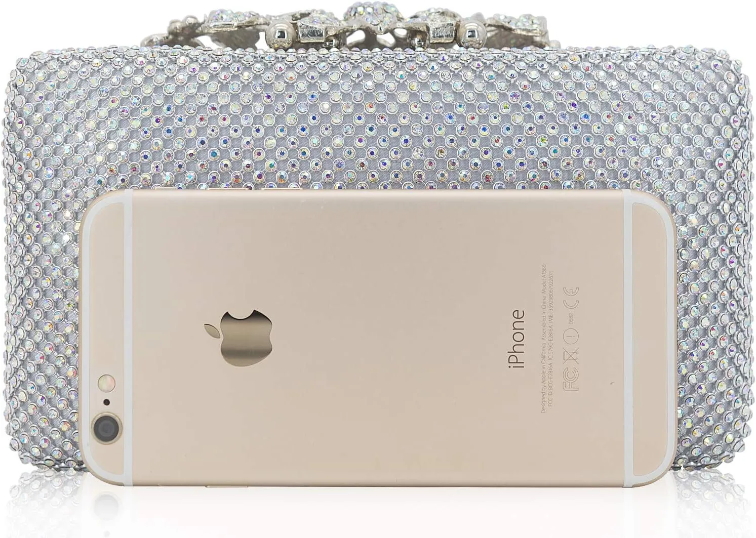 Womens Evening Bag with Flower Closure Rhinestone Crystal Clutch Purse for Wedding Party
