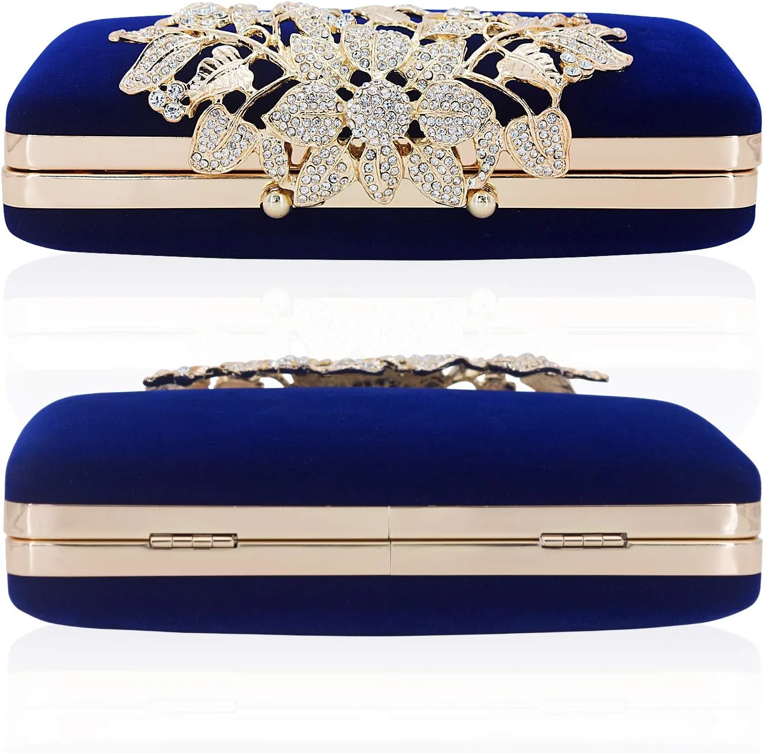 Womens Evening Bag with Flower Closure Rhinestone Crystal Clutch Purse for Wedding Party