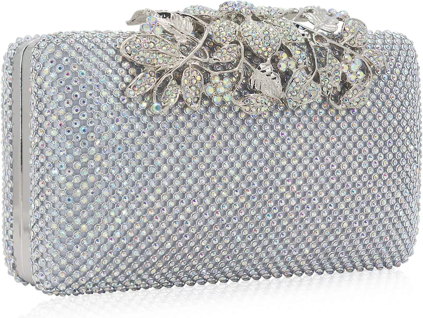 Womens Evening Bag with Flower Closure Rhinestone Crystal Clutch Purse for Wedding Party