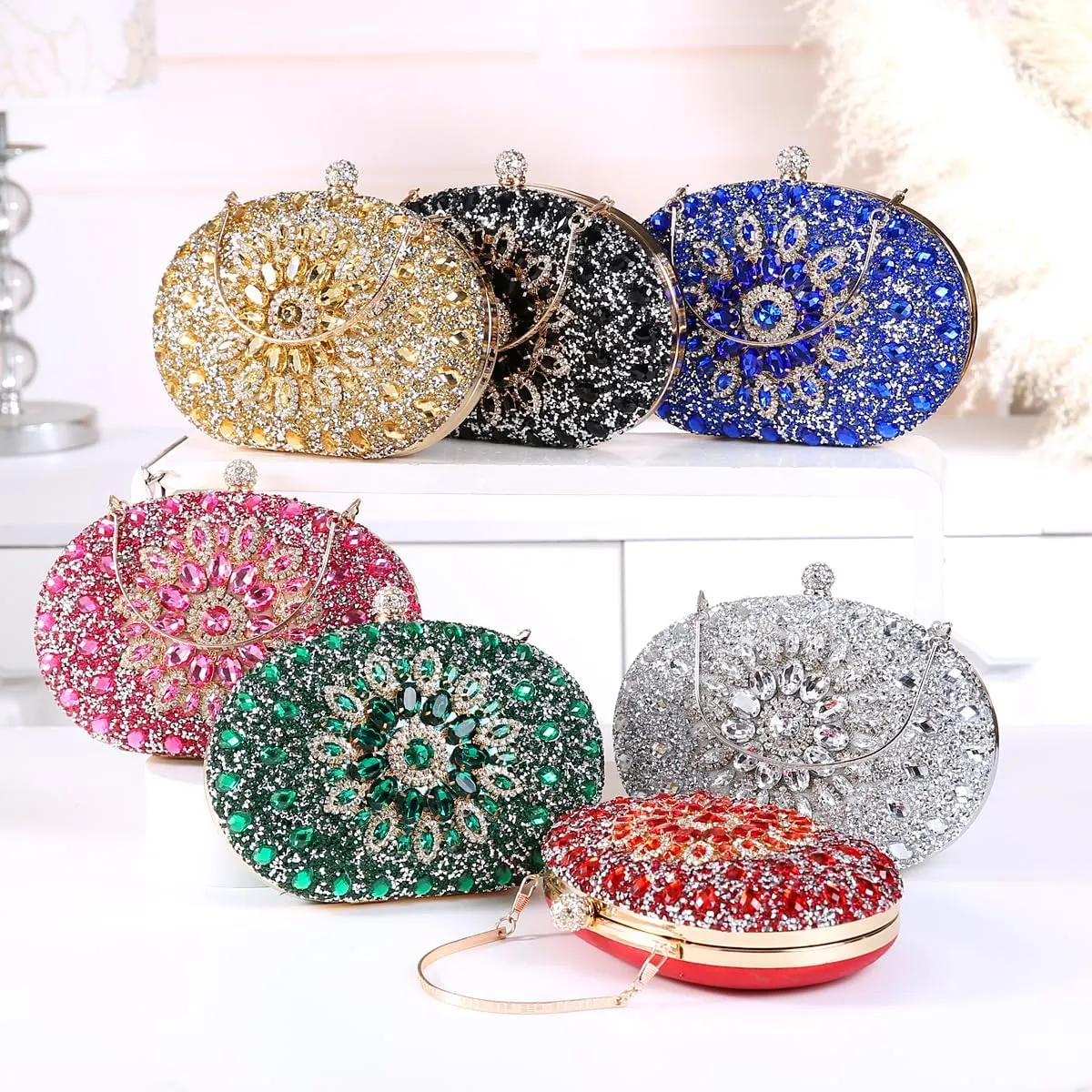 Women's Evening Bags Sparkly Rhinestone Clutch Purses Luxury Handbags