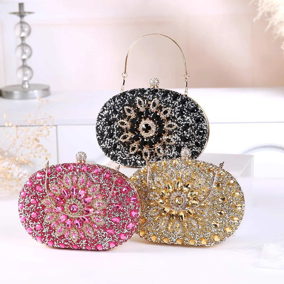 Women's Evening Bags Sparkly Rhinestone Clutch Purses Luxury Handbags