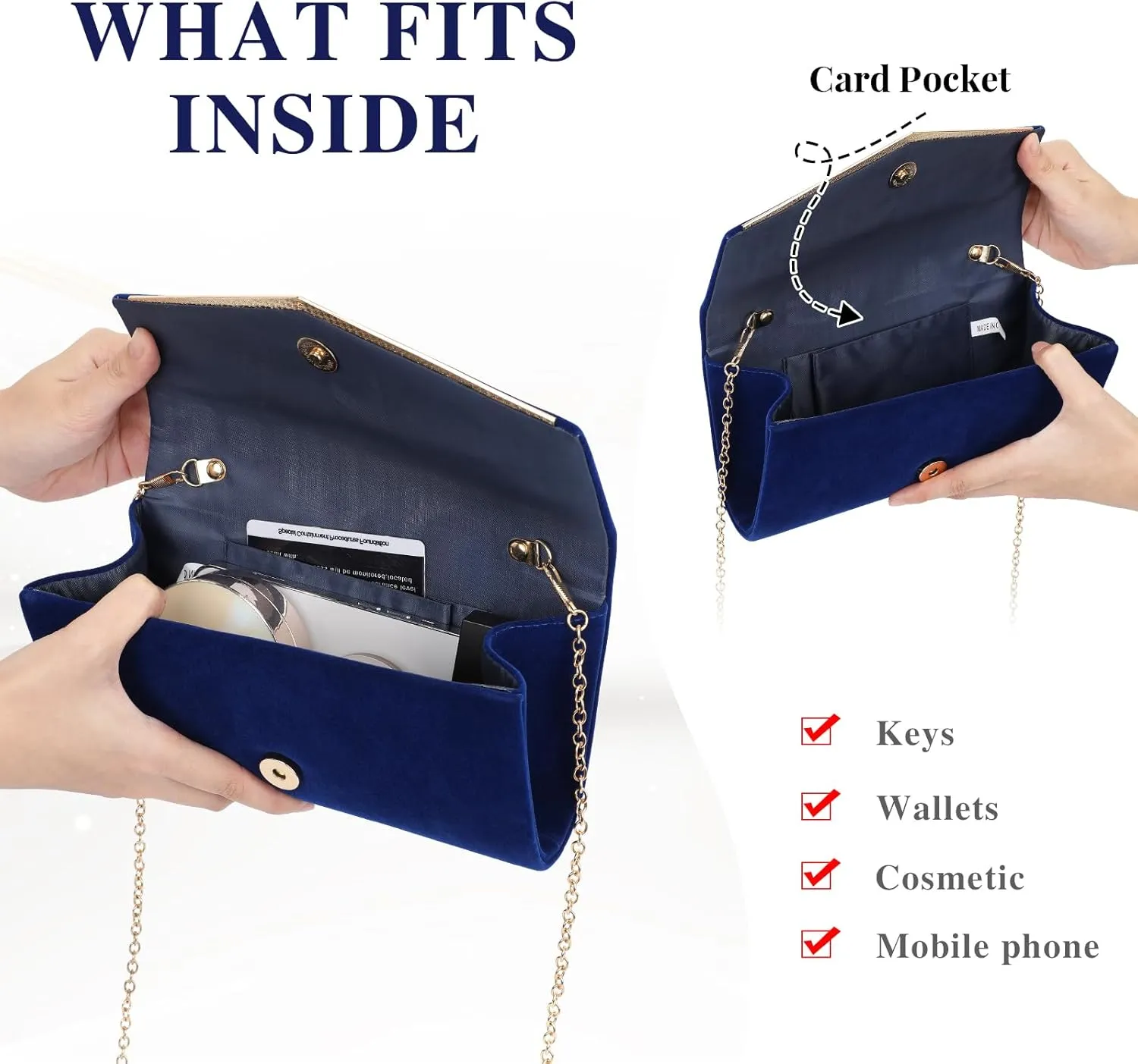 Womens Evening Clutch Bag Ladies Prom Bridal Wedding Handbag Party Purse with Detachable Chain